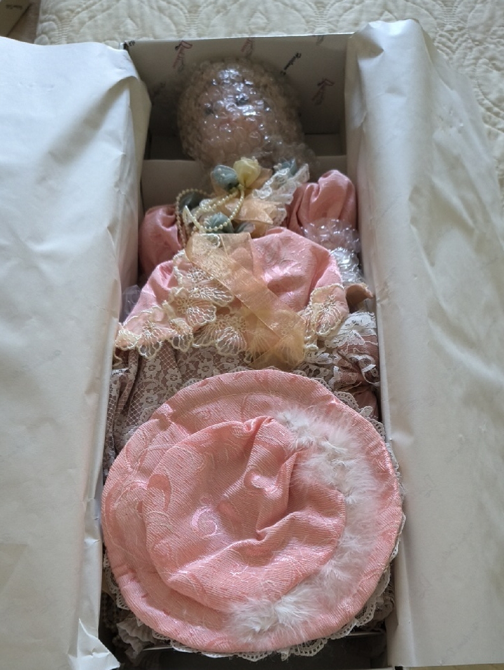 Pink Lace Vintage-Style Baby Doll with Hat